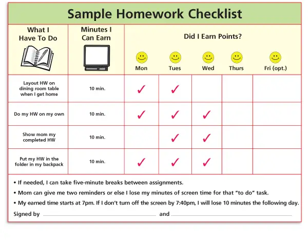 Checklist homework completion