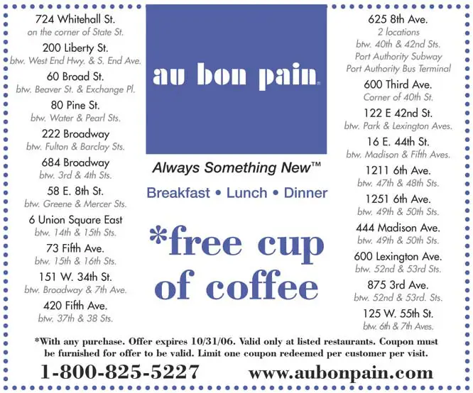 free coupons. Free Cup of Coffee at NYC