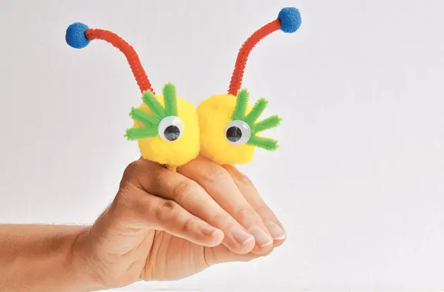 Low-Mess Pom Pom Hand Puppet Craft for Kids