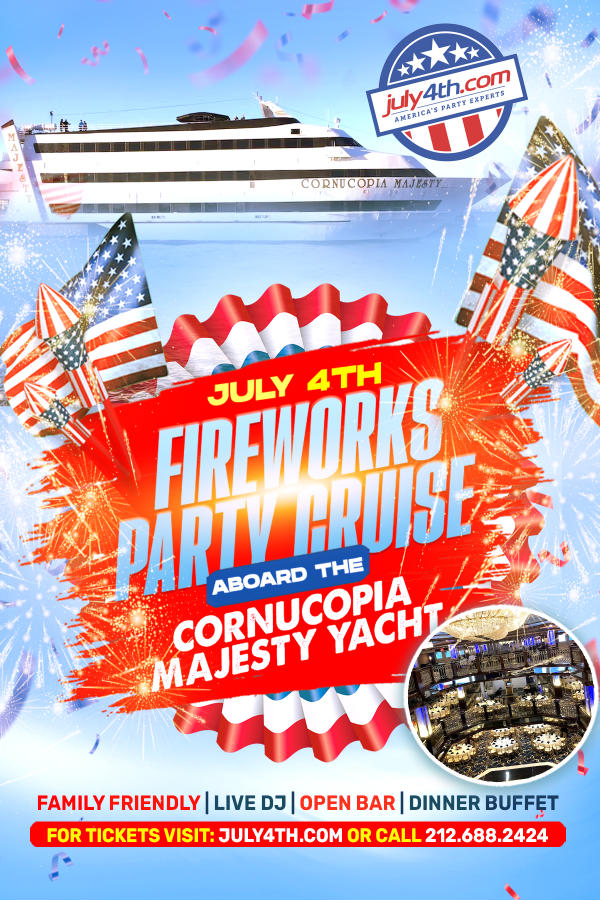 Patriotic Party at Sea: NYC July 4th Fireworks Cruise aboard the Cornucopia Majesty yacht at Cornucopia Majesty Yacht