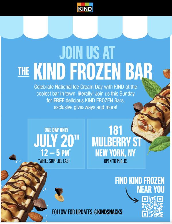 KIND Frozen™ Bar Pop Up at Leon's Bagels