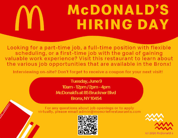 Local McDonald’s to Host Hiring Day Event in the Bronx at McDonald's