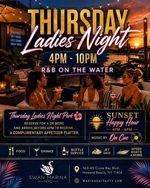 Thursday Ladies Night NYC at Swan Marina | R&B on the Water at Swan Marina NYC 