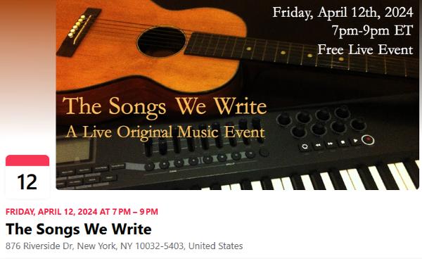 “The Songs We Write” -Free, Live Original Music In Washington Heights at Recirculation