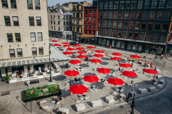 Return of the Red Umbrellas at Gansevoort Plaza