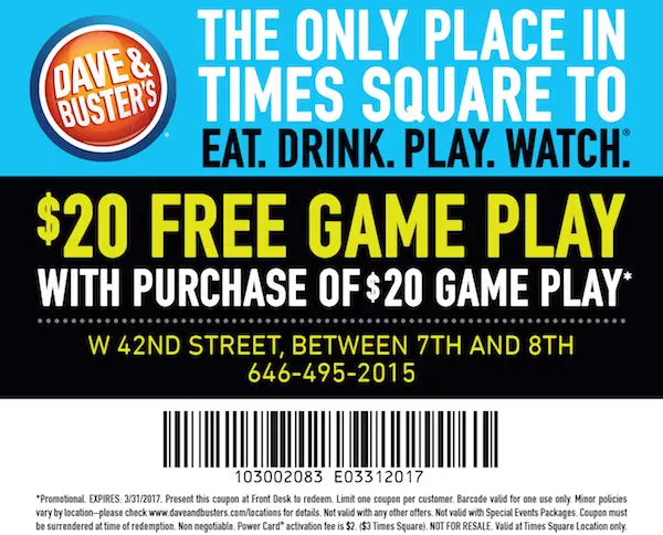 $20 Dave And Busters Coupon