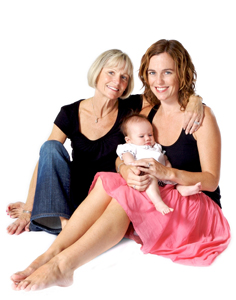 three genrations of women; grandmother, daughter, and grandchild, baby