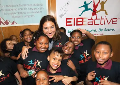 Supernanny Jo Frost visits with students at La Cima Elementary Charter School in Bedford-Stuyvesant, Brooklyn.