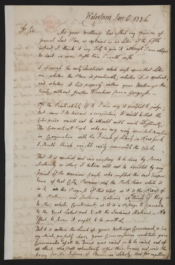 John Adams letter to George Washington New York Historical Society 