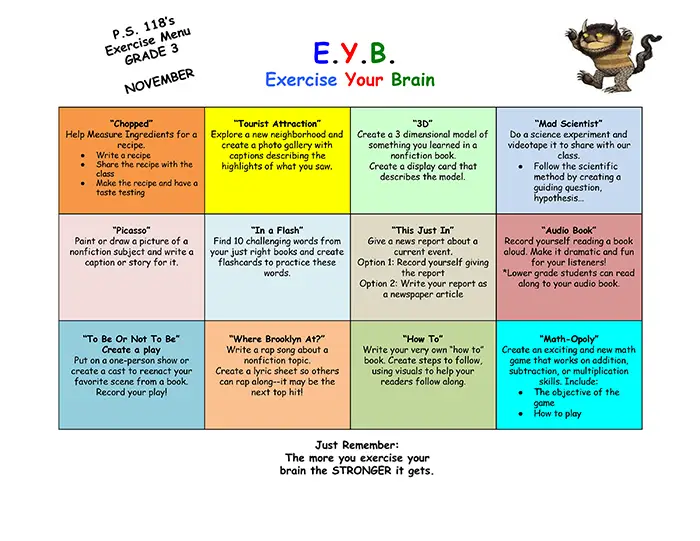 EYB third-grade november menu