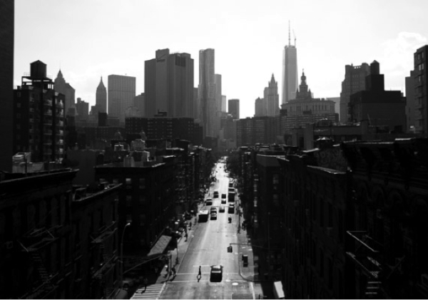 black and white skyline manhattan lower