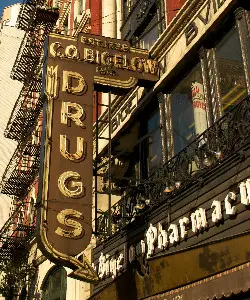 c.o. bigelow pharmacy sign