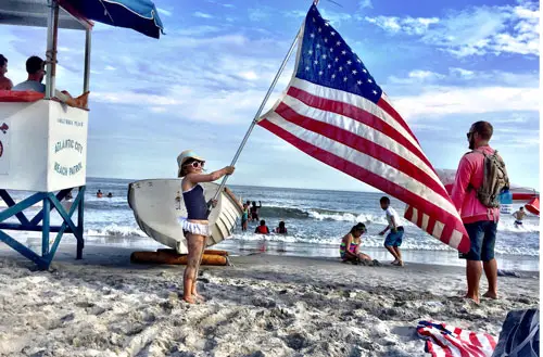 Raising a flag at the Atlantic City beach