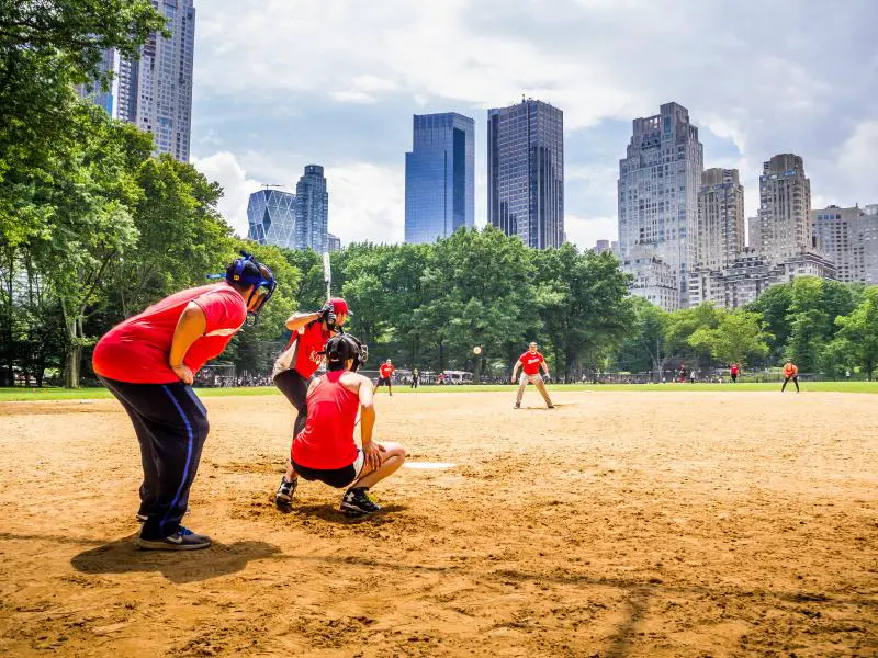 central park skyline baseball pitching