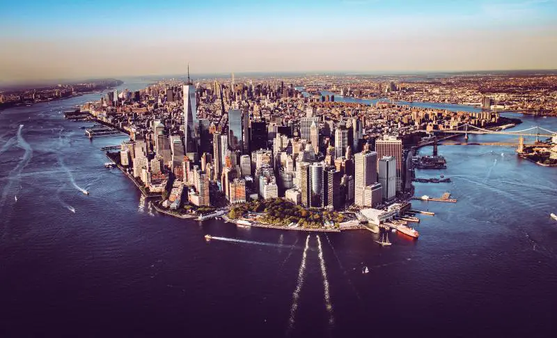 lower manhattan skyline aerial