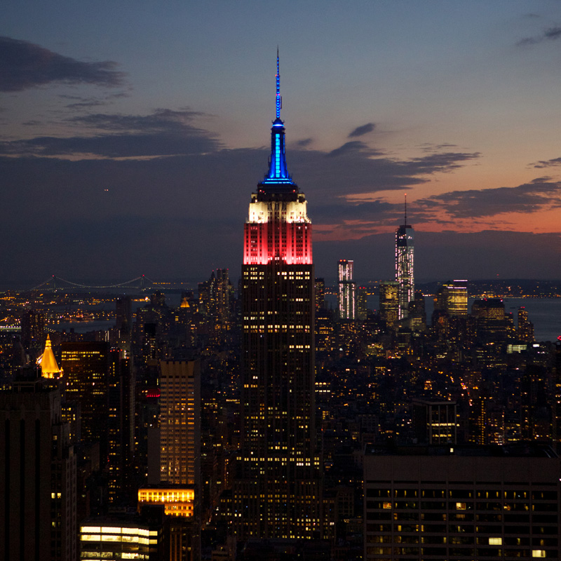 empire state building red white blue