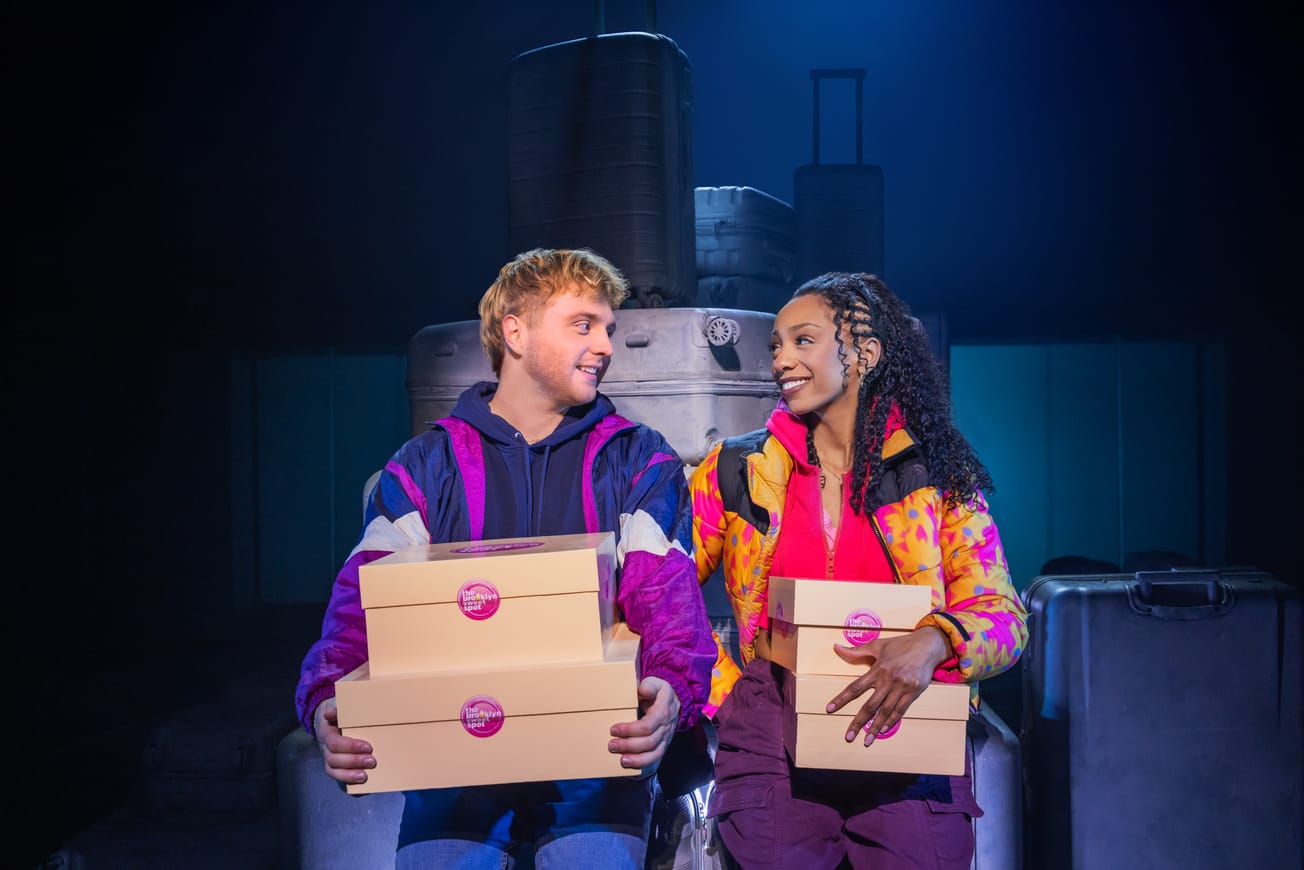 Sam Tutty and Christiani Pitts in “Two Strangers (Carry a Cake Across New York)” on Broadway, 2025