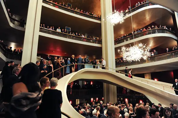 The interior hallways inside of the Metropolitan Opera.