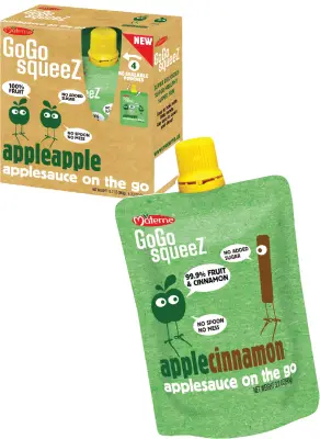 GoGo squeeZ Applesauce in apple apple and apple cinnamon flavors