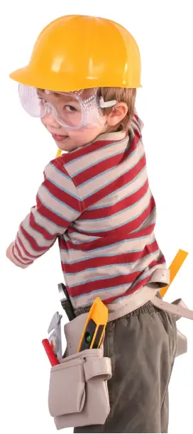 child dressed as construction worker