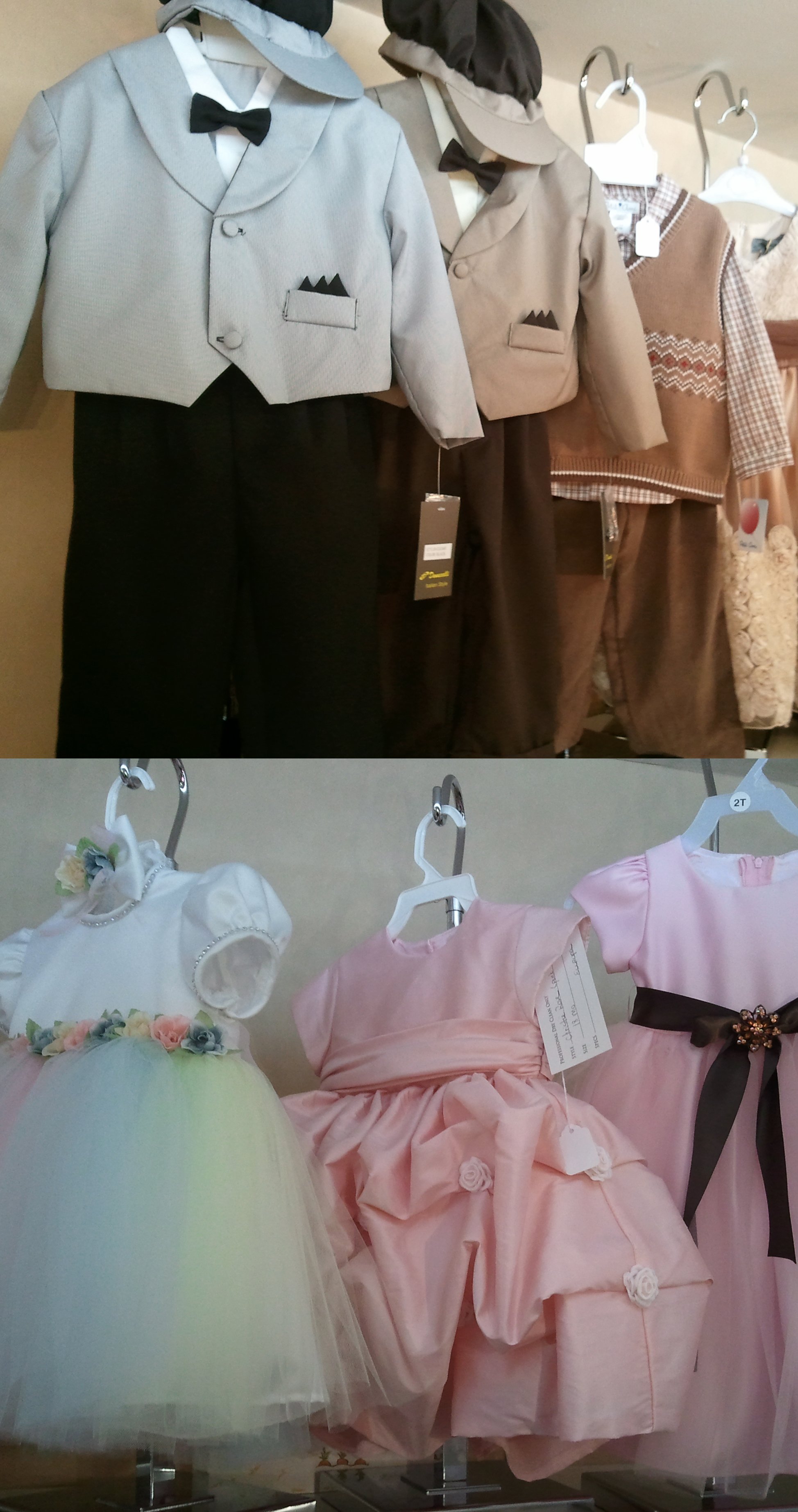 Europa specializes in communion gowns but also stocks christening outfits, suits, party dresses, coats, baby layettes, shoes, bibs, blankets, hats, jewelry, and accessories.