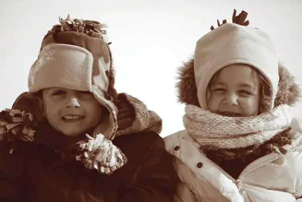 children bundled up against the cold