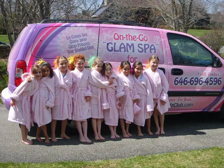 Ritzt Glitzy Girls Club spa party attendees pose after a day of pampering