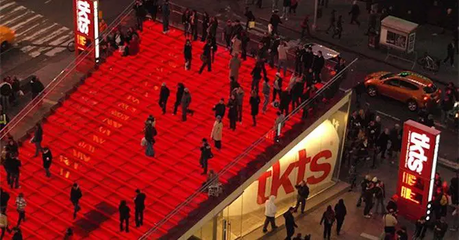 red stairs and tkts booth in times square