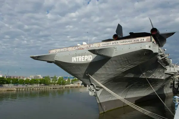 An exterior view of the Intrepid Sea, Air & Space Museum.