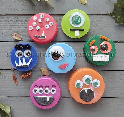plastic lid monster craft for kids