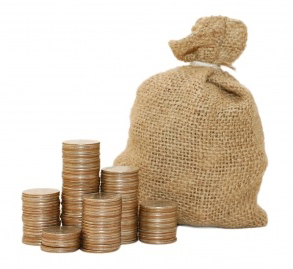 coin stacks and money bag