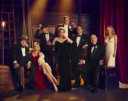 The cast of Bullets Over Broadway, including Marin Mazzie (center)