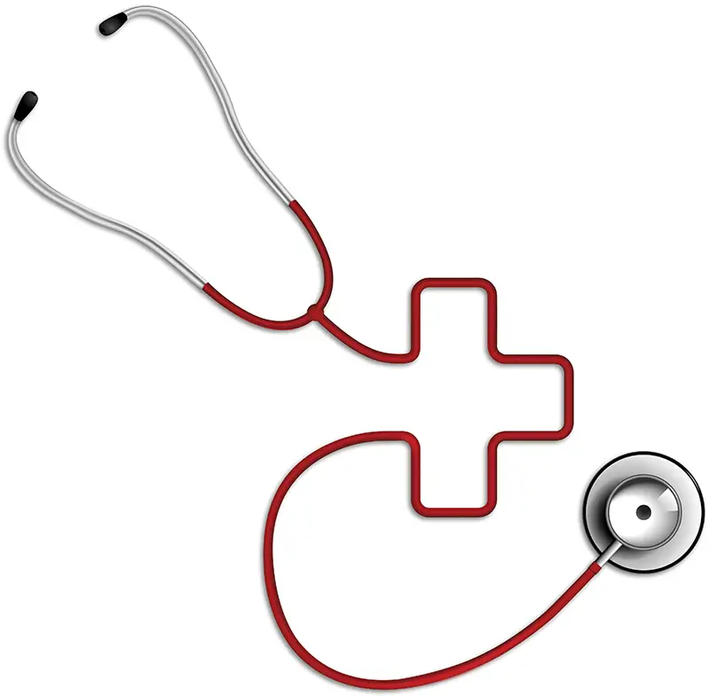 stethoscope with red cross